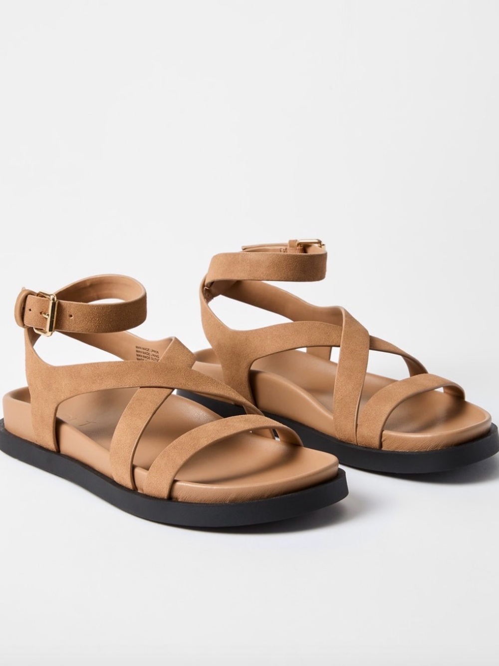 LOFT Tan Strappy Ankle-Buckle Sandals